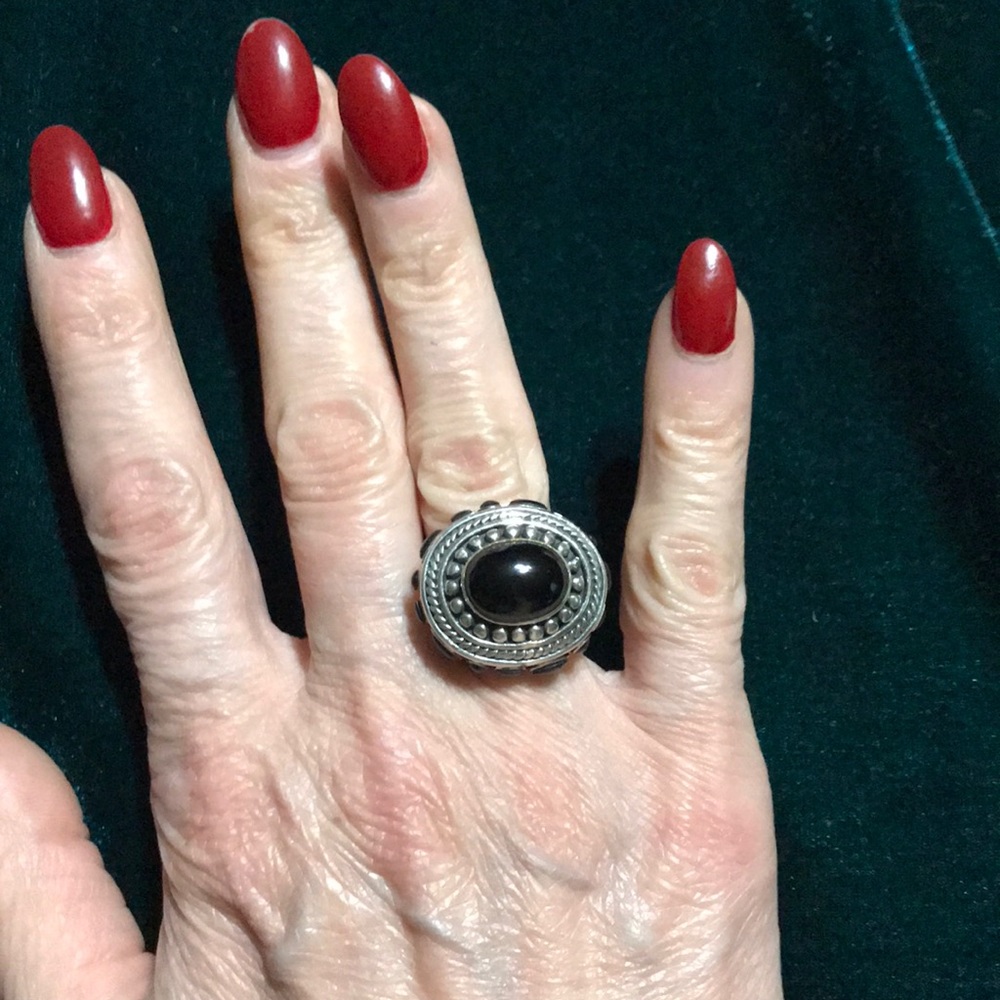 Onyx and sterling silver ring size 7 1/4 - Picture 1 of 7